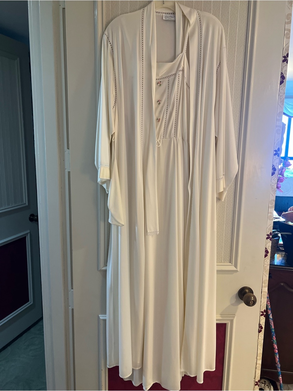 Elegant Cream Maxi Dress with elegant silk cardigan